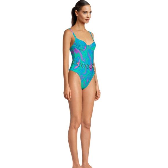 NWT WeWoreWhat Danielle 3.0 One Piece Women's Size XL Paradise Marble Ocean Blue - Picture 3 of 16